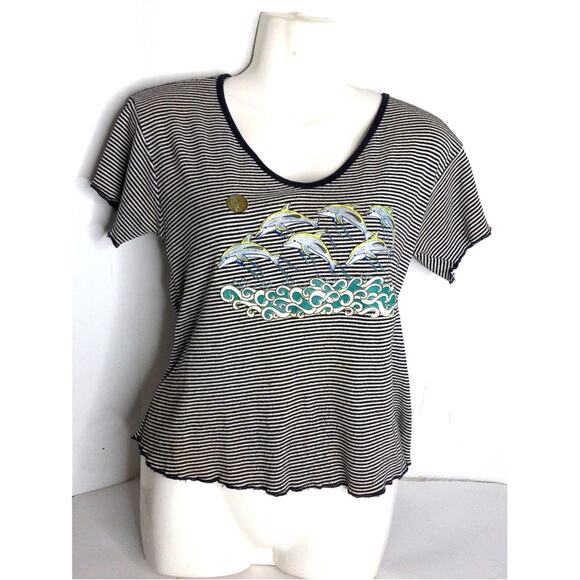 Vintage Life In the Beach Striped Dolphins Baby Tee READ - Picture 1 of 8